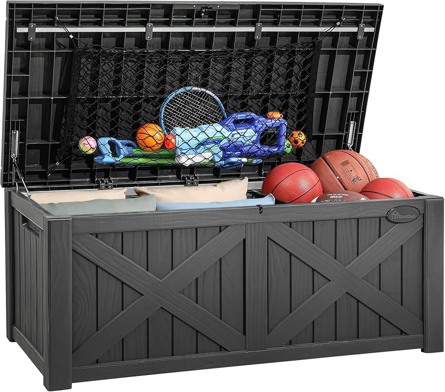YITAHOME 120 Gallon Large Deck Box w/Flexible Divider & Storage Net, Resin Outdoor Storage Boxes,... | Amazon (US)