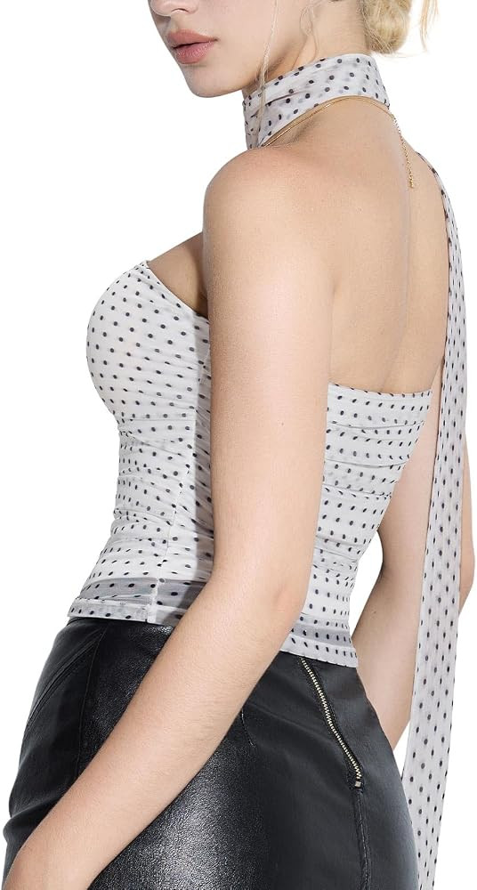 SUUKSESS Women Mesh Tube Top Y2k Sleeveless Bandeau Tank Tops with Scarf 2026 | Amazon (US)