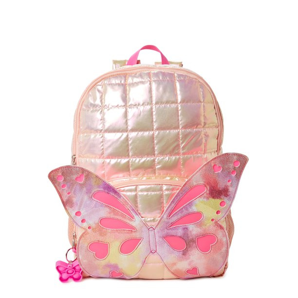 Wonder Nation Girls 17" Laptop Backpack Quilted Butterfly Peach | Walmart (US)