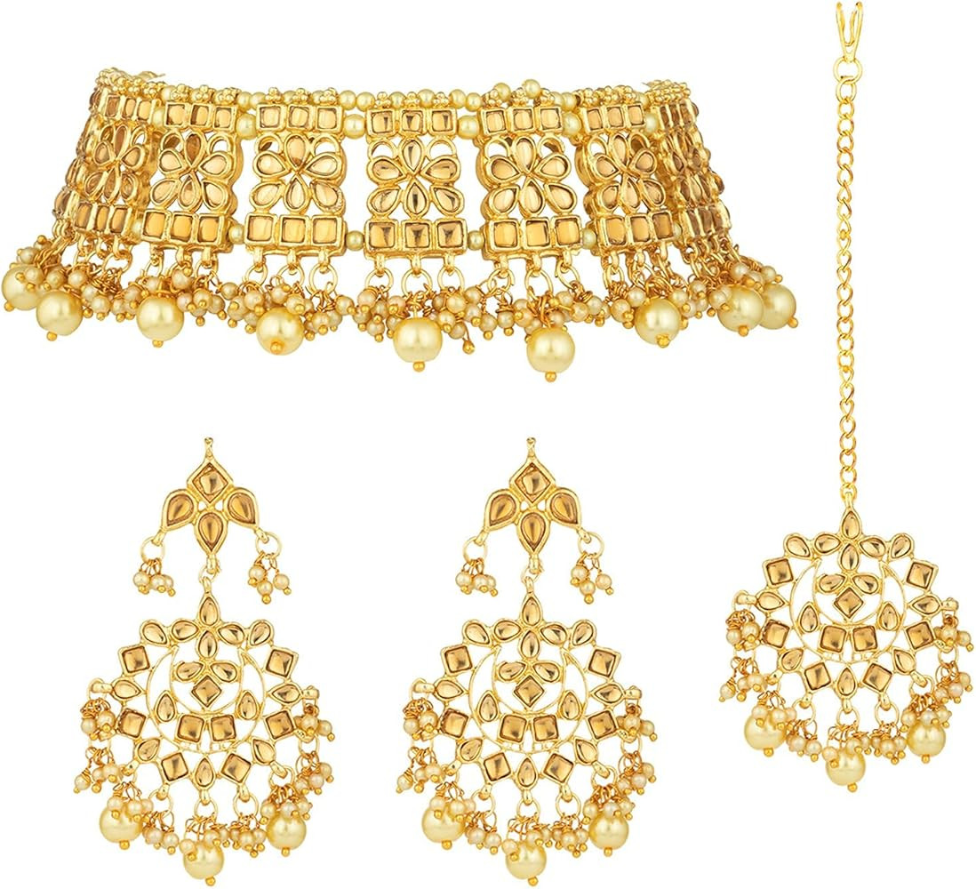 I Jewels Indian Gold Plated Traditional Kundan Choker Ethnic Bollywood Designer Jewelry Set with ... | Amazon (US)