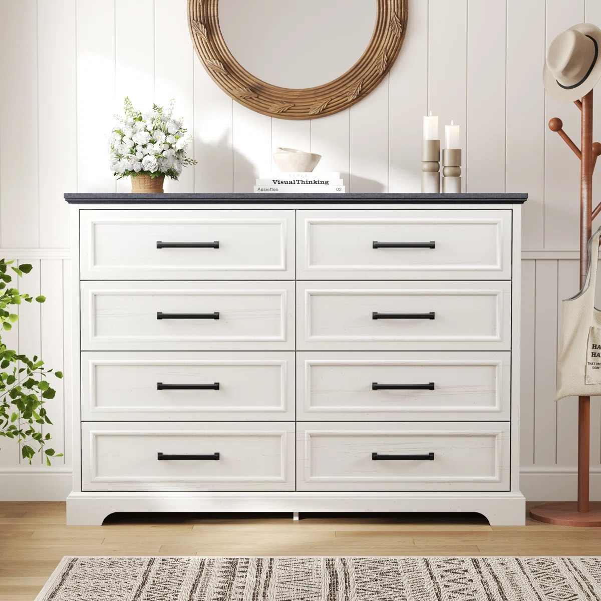 Farmhouse 8 Drawers Dresser Chests For Bedroom,52" Wide Wood Rustic Chest Of Drawers With Metal H... | Wayfair North America