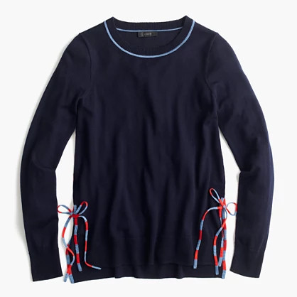 Side-slit sweater with striped ties | J.Crew US