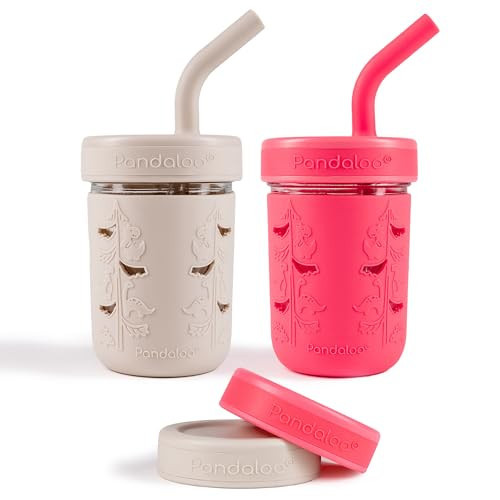 Pandaloo® Mason Jar Toddler Cup - 8 oz Spill-Proof Glass Tumbler with Silicone Straw and Lid, Non-Slip Sleeve, BPA-Free Toddler Snack Cups - Perfect Smoothie Cups with Lids and Straws for Kids | Amazon (US)