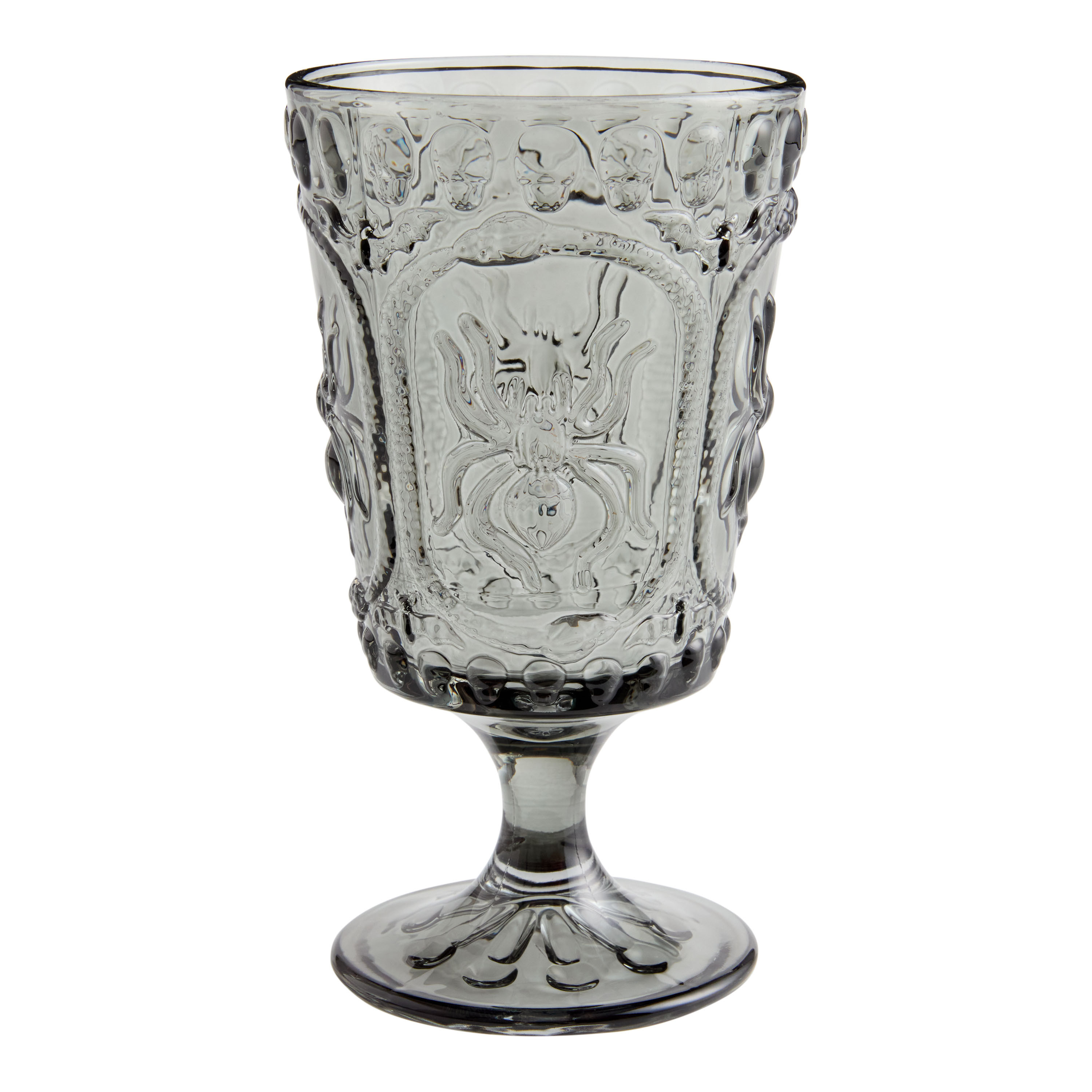 Smoke Pressed Glass Spider and Skull Goblet | World Market