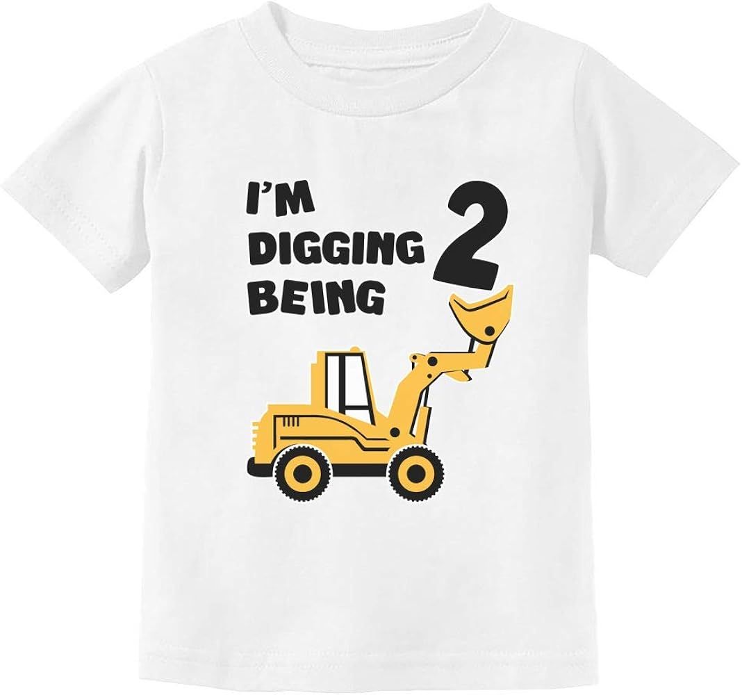 2nd Birthday Bulldozer Construction Party 2 Years Old Boy Toddler Kids T-Shirt | Amazon (US)