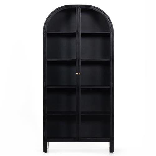Sheila Industrial Clear Glass Black Iron Frame Curved 2 Door Display Case | Kathy Kuo Home