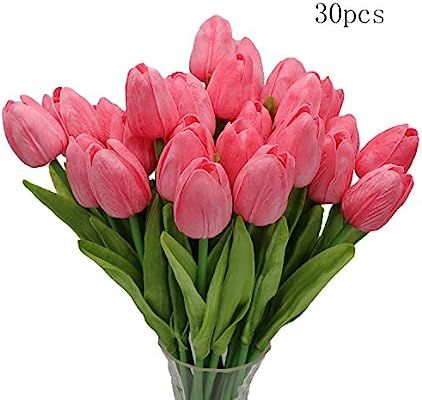 Crafare 30PC Pink Artificial Tulips Flowers Real Touch Tulips for Wedding Bouquets Arrangement Va... | Amazon (US)