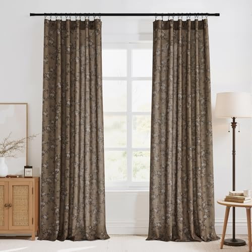 Brown Linen Curtains Farmhouse Floral 90 Inch 2 Panels | Amazon (US)