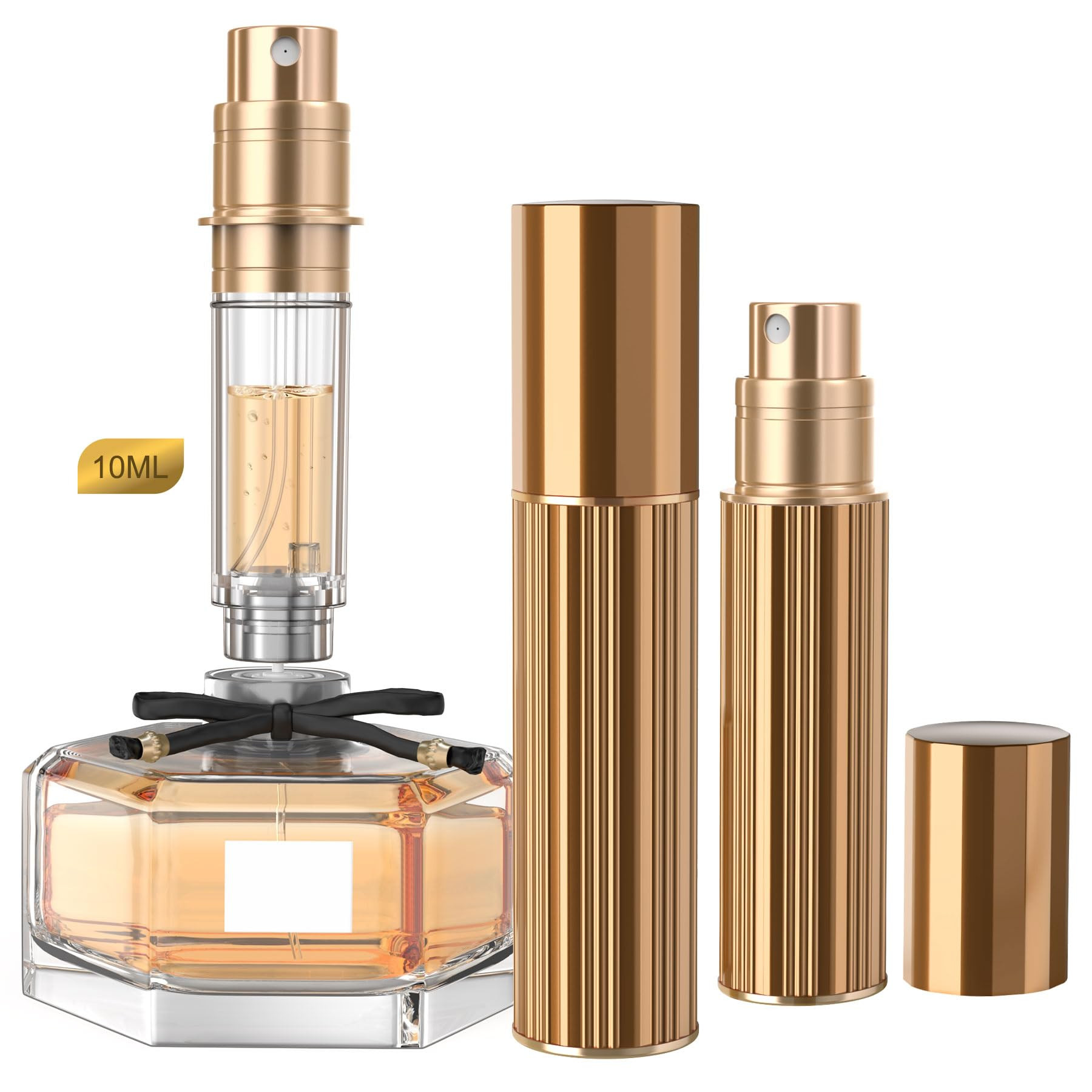 10ml Perfume Atomizer Travel Refillable,Bottom-Filling Fragrances Perfumes Bottle,Mini Cologne Dispenser, Portable Sprayer Pocket Size for Women Men Cruise Car Trip Gift 0.34oz (Gold) | Amazon (US)