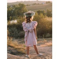 Boho Linen Flower Girl Dress With Bow, Toddler Mauve, Bohemian Dress, Rustic | Etsy (US)