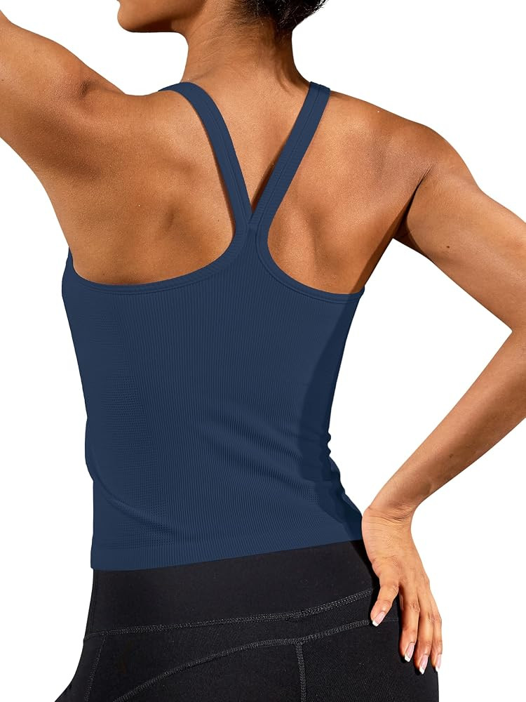 ATTRACO Women's Workout Tank Top Built in Bra Ribbed Athletic Tank Racerback Workout Top Scoop Ne... | Amazon (US)