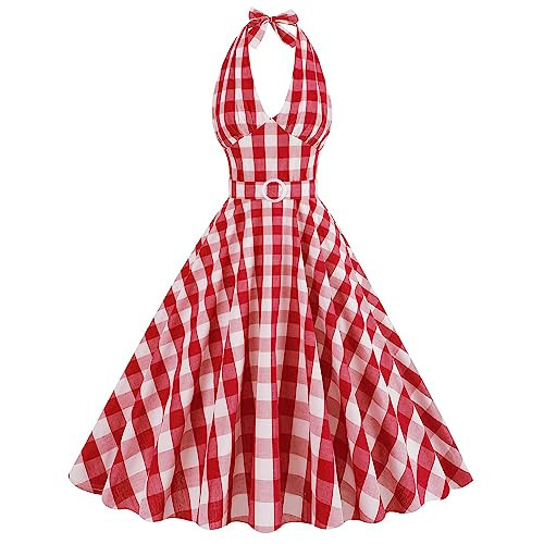 Red Gingham Dress Halter Red Plaid Dress Sleeveless Red Gingham Dress Women Red 50s Dresses Red Checkered Dress Vintage Red Plaid Dress Womens Red Plaid Dress Red and White Gingham Halter Dress XXL | Amazon (US)
