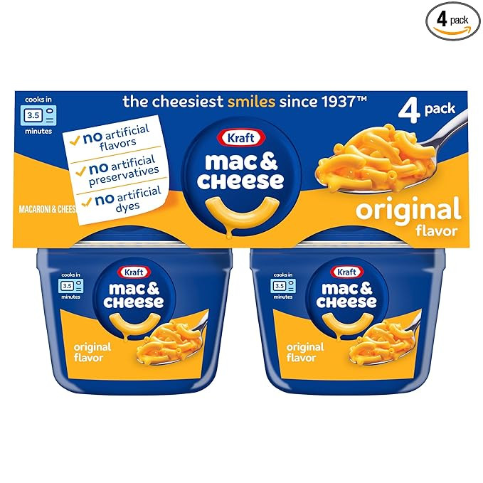 Kraft Original Mac & Cheese Macaroni and Cheese Dinner, 4 ct Pack, 2.05 oz Cups | Amazon (US)