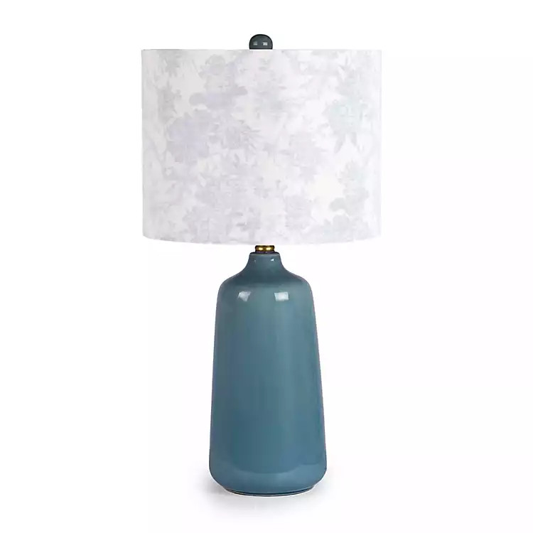 New! Blue Ceramic Table Lamp with Floral Shade | Kirklands