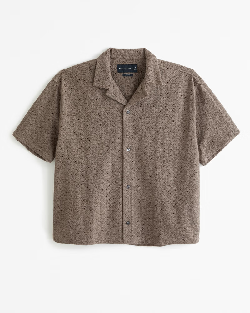 Abercrombie & Fitch Men's Camp Collar Cropped Lace Shirt in Dark Brown - Size XL TALL | Abercrombie & Fitch (US)