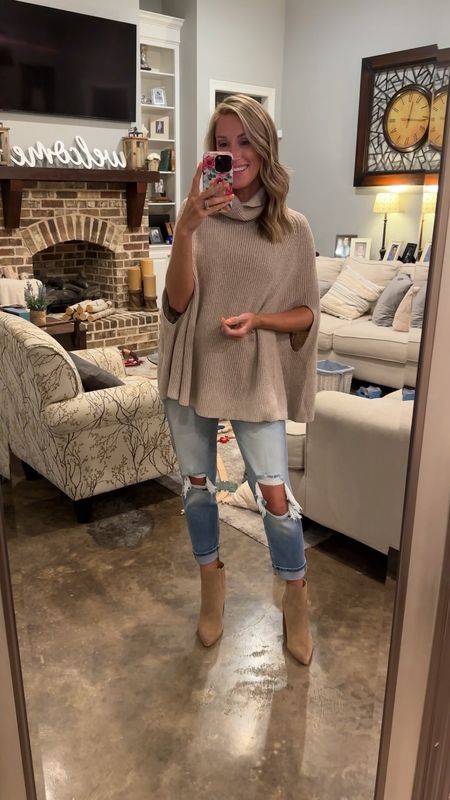 My favorite top ever from Amazon! This turtleneck cape sweater is perfection!
The jeans run tts and are so cute!

#LTKSeasonal #LTKstyletip #LTKsalealert
