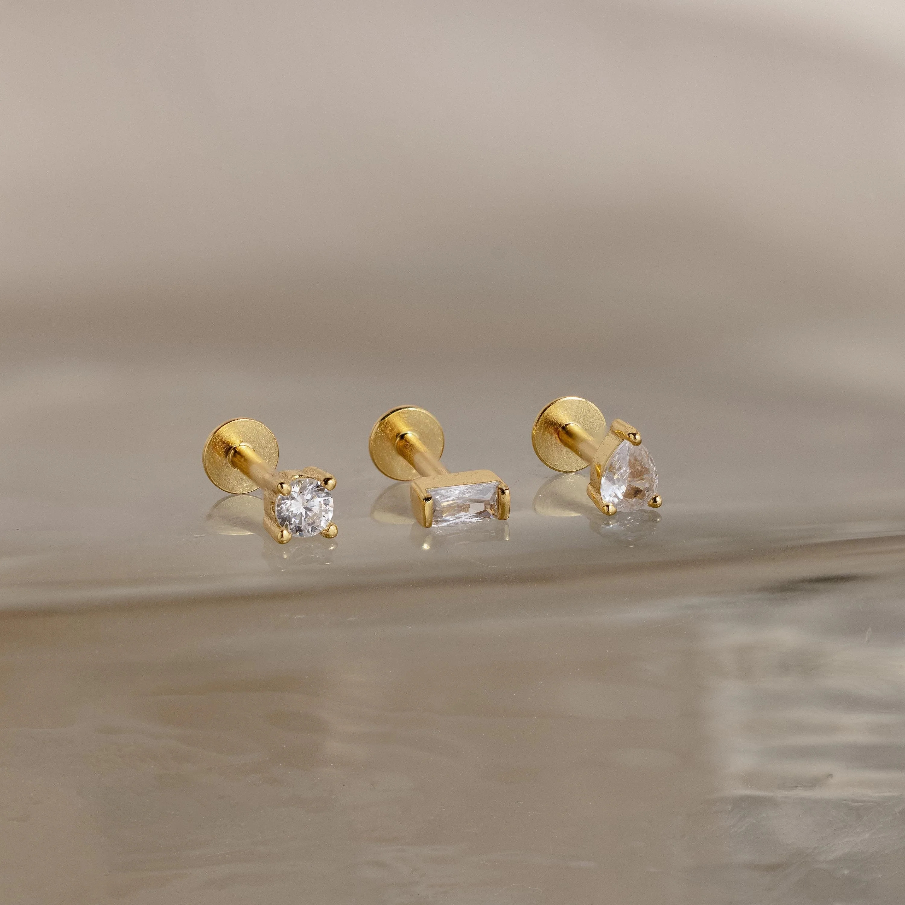Mixed Diamond Flat Back Stud Set | Caitlyn Minimalist