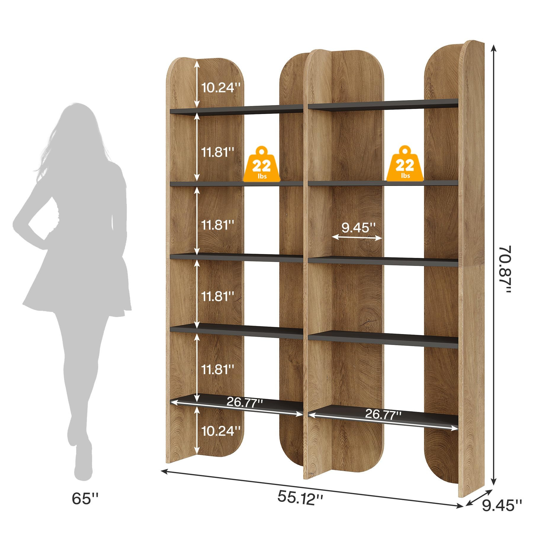 Tribesigns 5-Tier Farmhouse Bookshelf, 70.87-Inch Tall Double Wide Bookcase with Open Shelves, Vi... | Amazon (US)