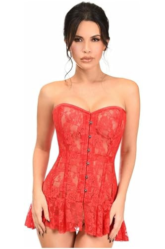 Lavish Red Sheer Lace Corset Dress (Large) | Amazon (US)