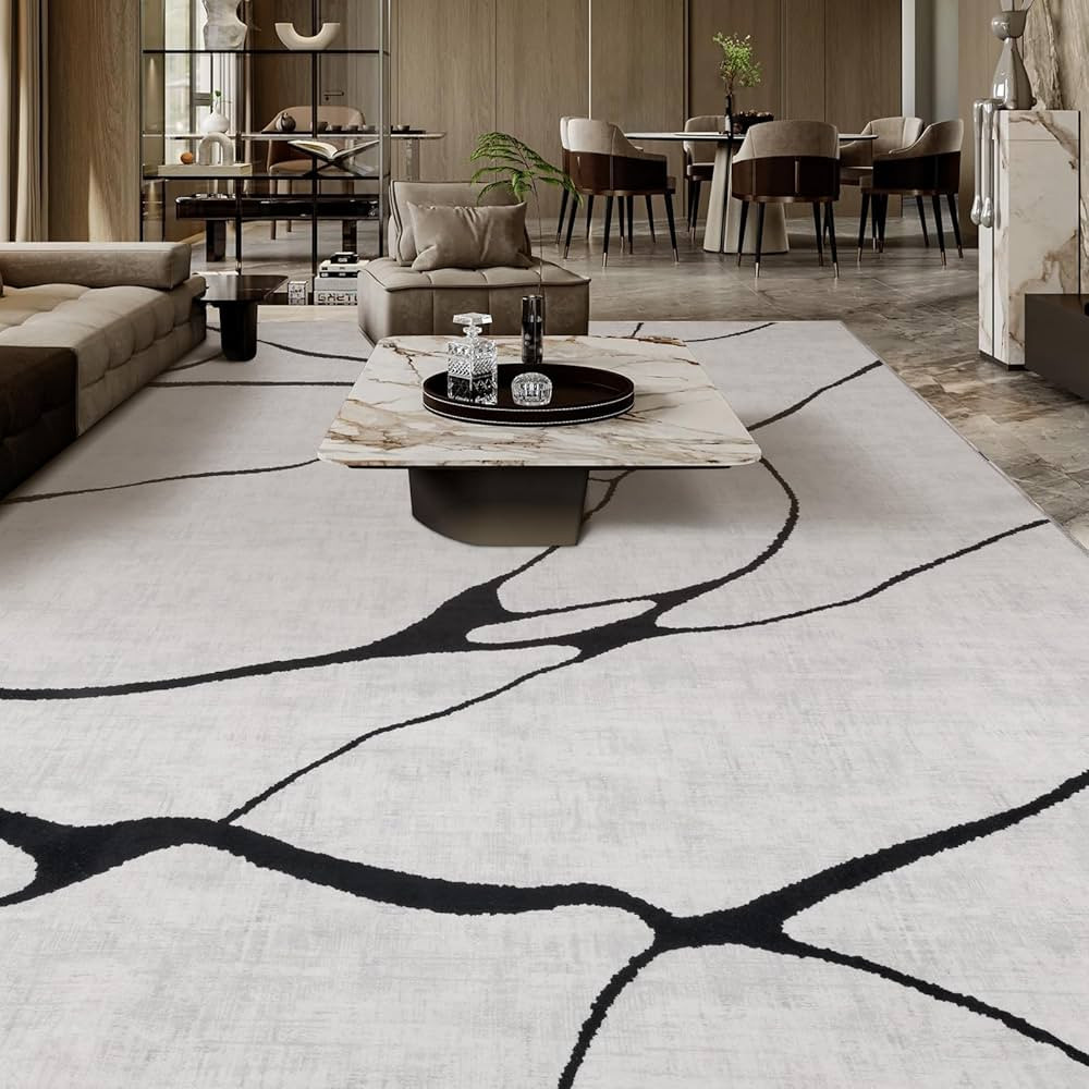 YIHOUSE Modern Washable Area Rug for Living Room Bedroom - Large Abstract Black and White Rug Non... | Amazon (US)