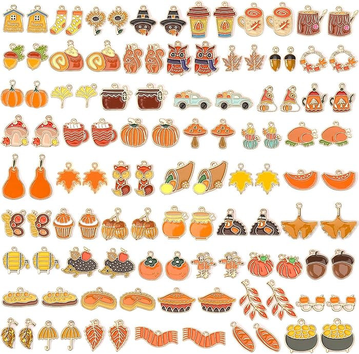 SANNIX 110Pcs/55 Pairs Fall Charms, Thanksgiving Charms for Jewelry Making Bulk, Autumn Thanksgiv... | Amazon (US)