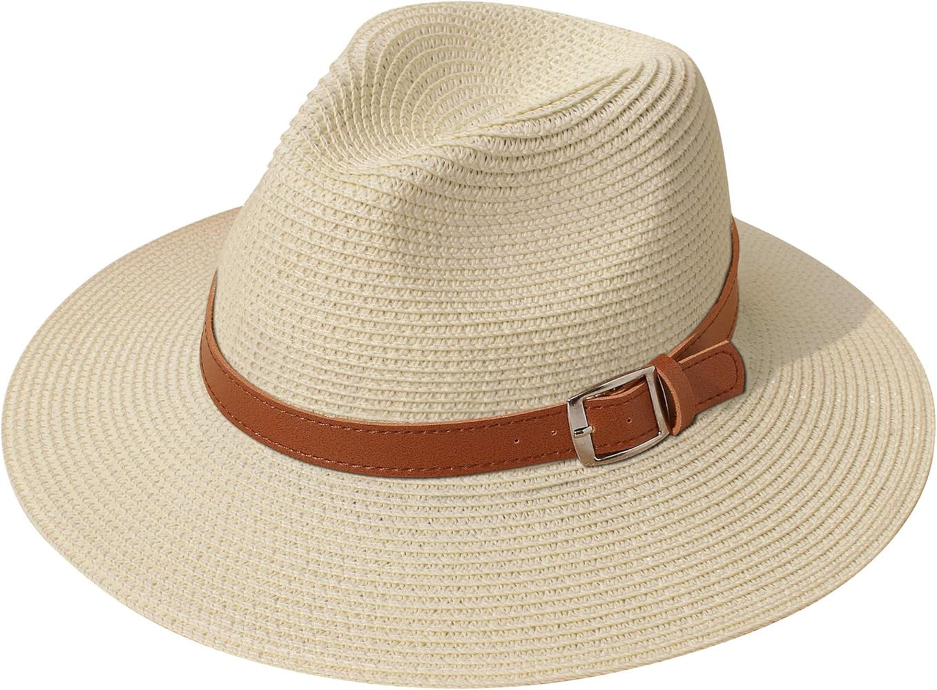 Lanzom Women Wide Brim Straw Panama Roll up Hat Fedora Beach Sun Hat UPF50+ | Amazon (US)