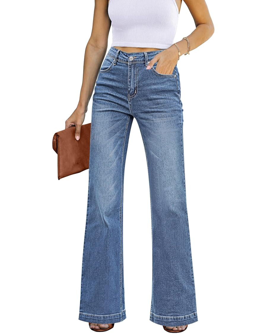GRAPENT Womens Flare Jeans High Waisted Wide Leg Baggy Jean for Women Stretch Denim Pants | Amazon (US)