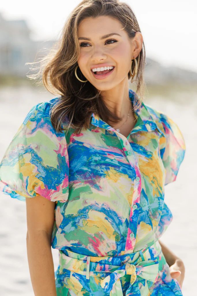 View From The Coast Green Abstract Blouse | The Mint Julep Boutique
