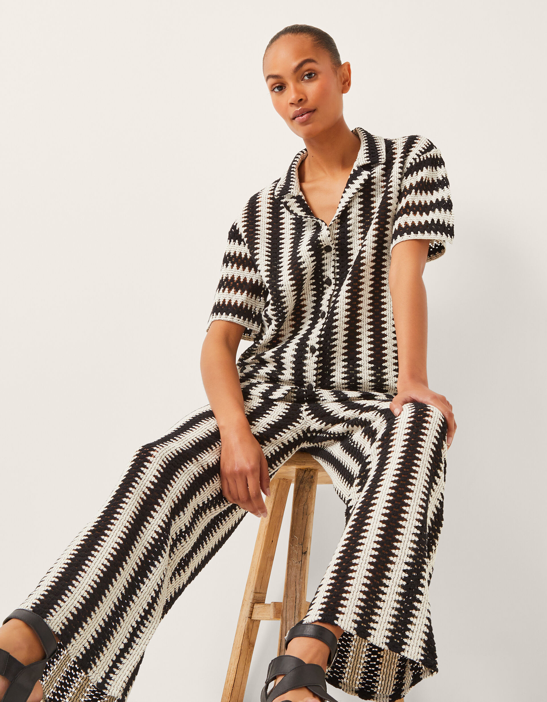 Cleo Crochet Stripe Shirt Black | Monsoon (UK)