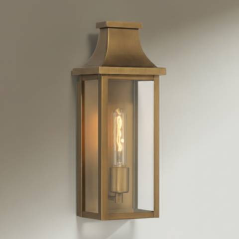 Andres 15" High Aged Brass Pocket Lantern Outdoor Wall Light | Lamps Plus