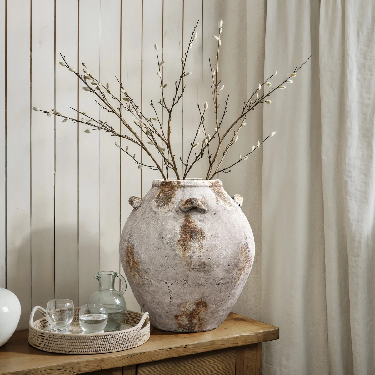 Mottled Brown and White Terracotta 12-Inch Tall Indoor and Outdoor Jug Vase with Handles | Wayfair North America