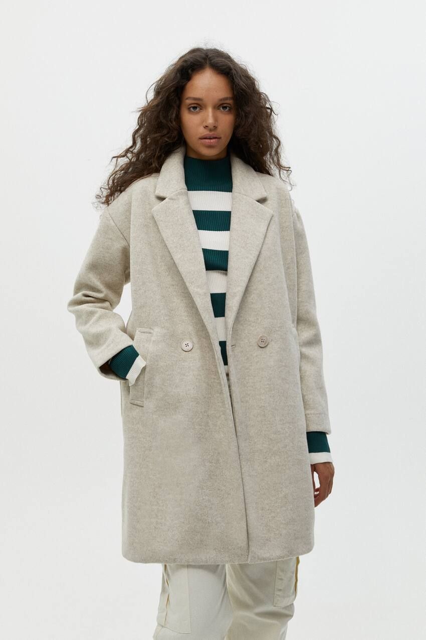 Double-breasted wool cloth coat | PULL and BEAR UK