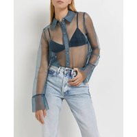 Organza Shirt/ Puff Sleeves Organza Cover Button With Balloon Sleeves| Sheer Stylish Shirt| - Silhouette Silk For Women | Etsy (US)