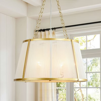 Rennnsan Jorelyn 23"W 6-Light Drum Ratten Boho Dimmable Chandelier in Gold | Target