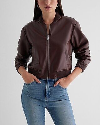 Faux Leather Cropped Bomber Jacket | Express