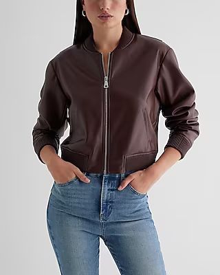 Faux Leather Cropped Bomber Jacket | Express (Pmt Risk)