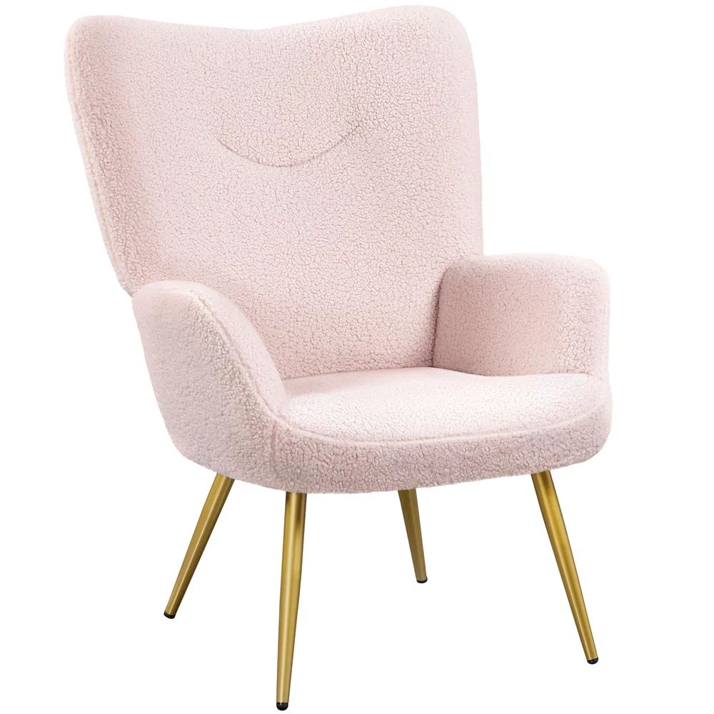 Topeakmart Modern High Back Boucle Fabric Accent Chair Armchair with Tapered Legs Pink | Walmart (US)