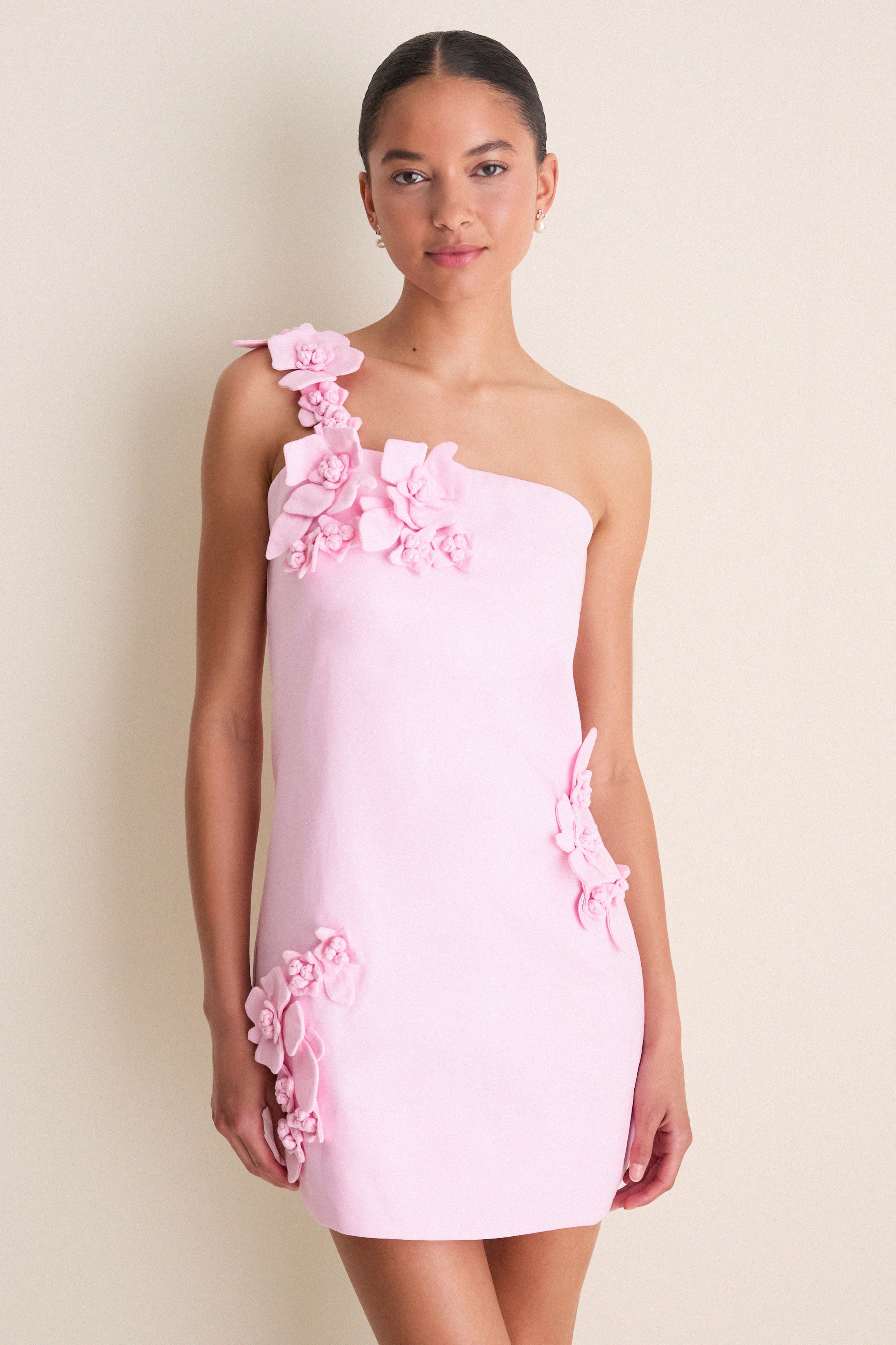 Pink 3D Floral Applique Rosey Mini Dress | Tuckernuck (US)