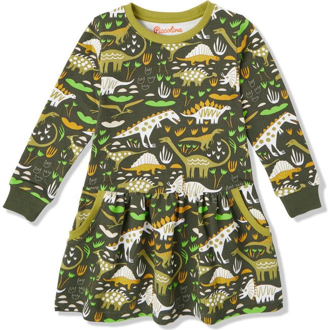 French Terry Print Sweatshirt Dress With Pockets, Paleontology | Maisonette