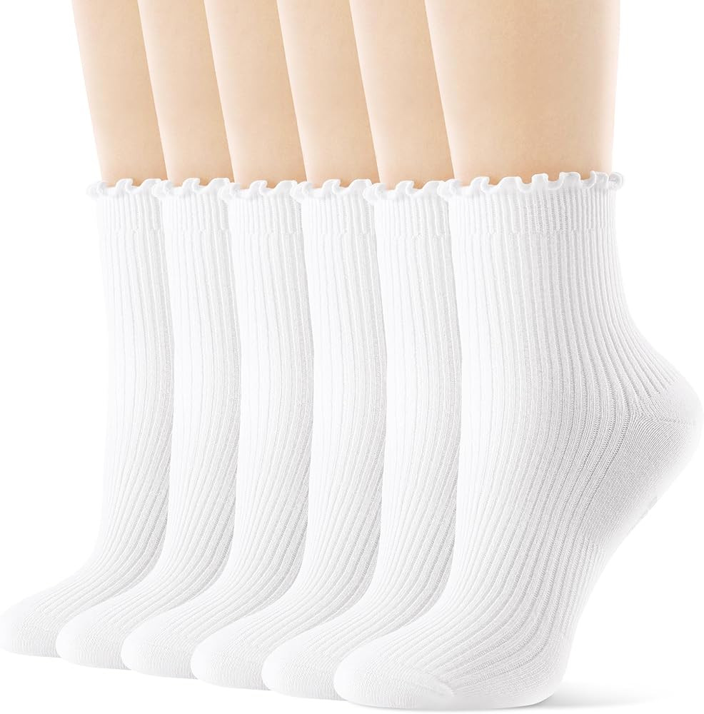 FITRELL 6 Pairs Ruffle Socks, Womens Soft Breathable Cute Lettuce Ankle Crew Frilly Socks | Amazon (US)