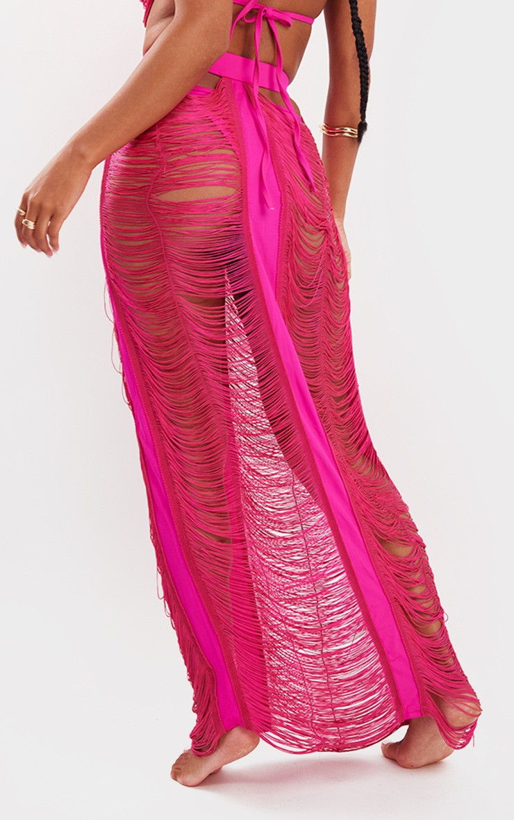 Hot Pink Draped Tassel Cut Out Maxi Beach Skirt | PrettyLittleThing US