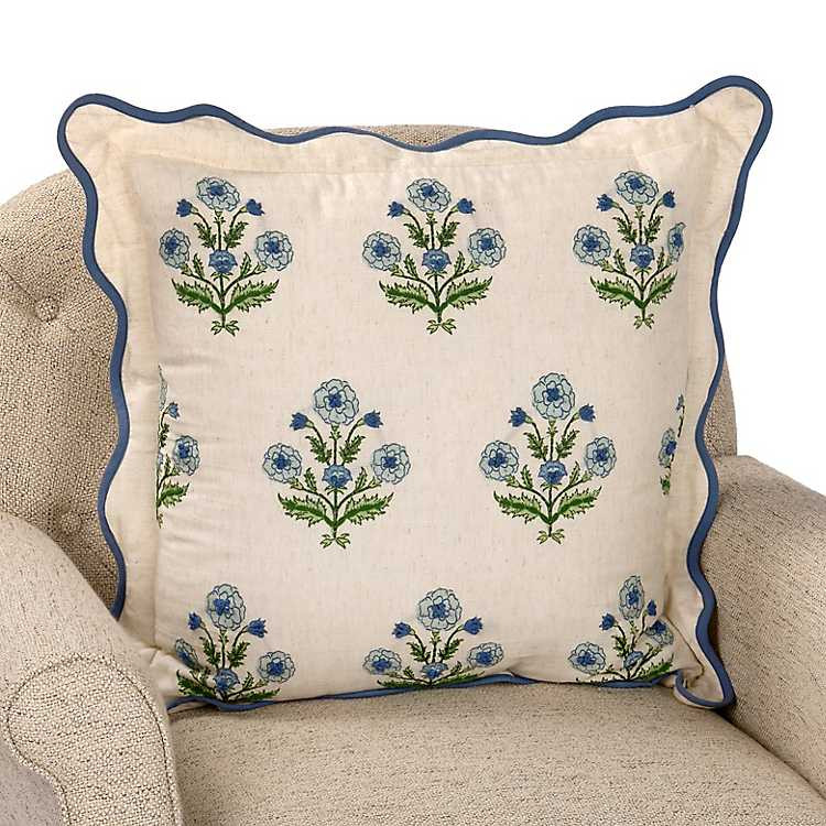 New! Blue Floral Block Print Pillow | Kirklands