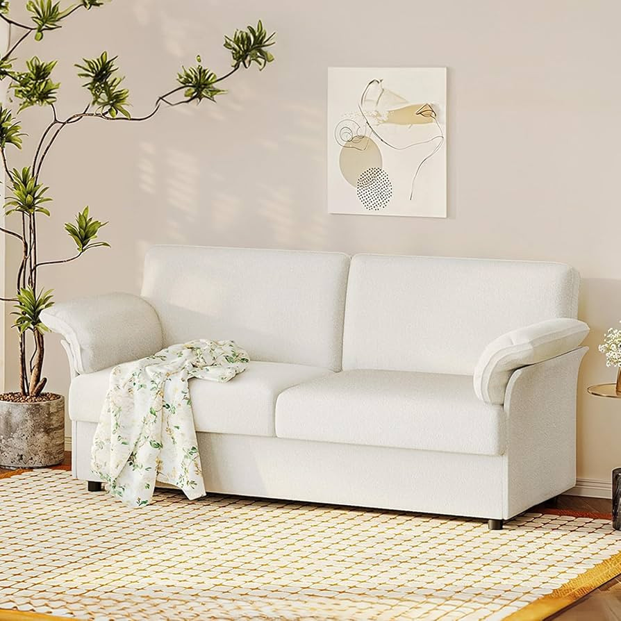 Loveseat Sofa with Storage, 72" Beige Sherpa Sofa, 2 Seater Modern Comfy Couch, Small Couches for... | Amazon (US)