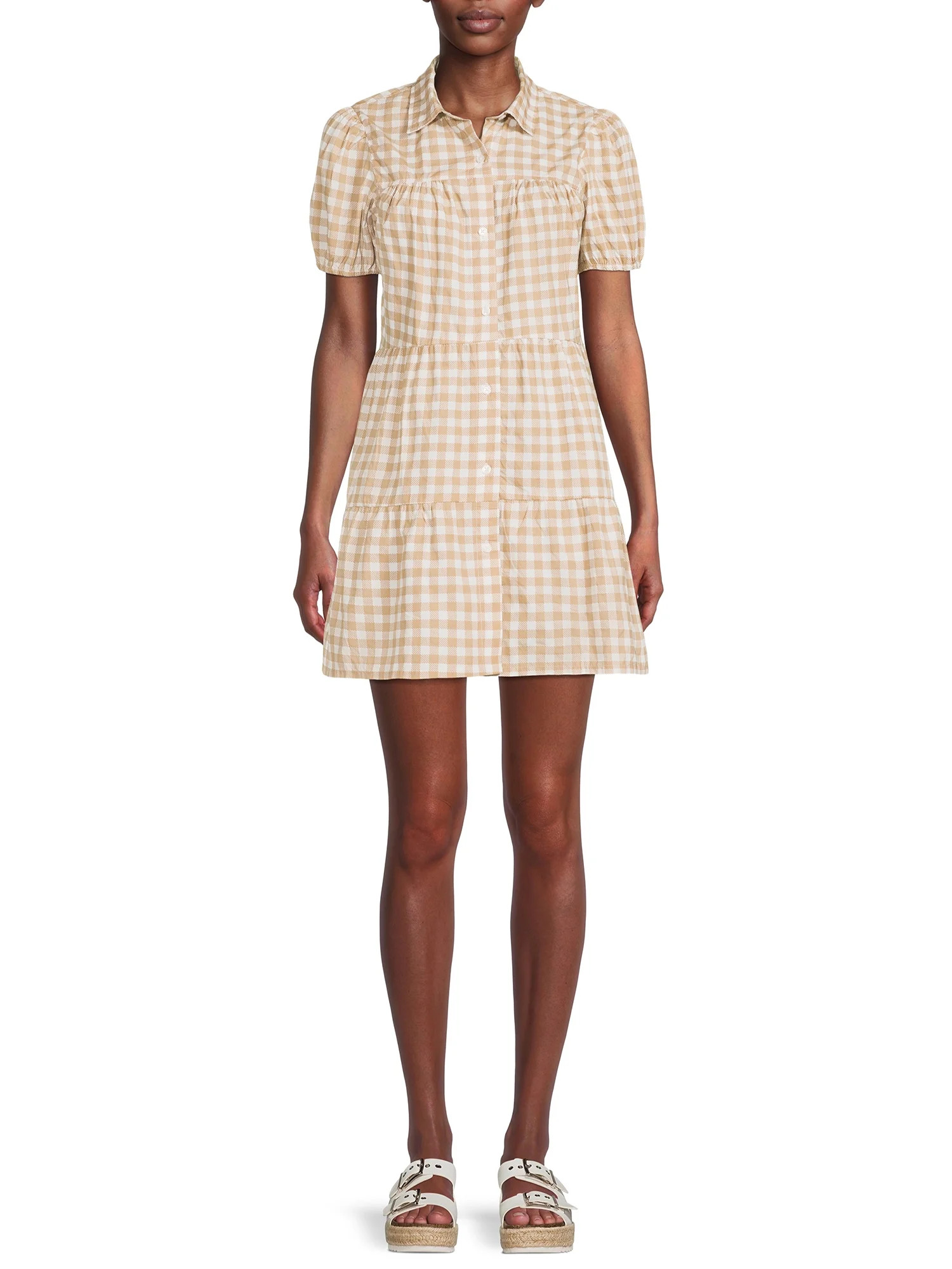 Derek Heart Juniors Tiered Button Front Poplin Dress - Walmart.com | Walmart (US)