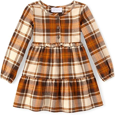 The Children's Place Baby Girls' Plaid Flannel Woven Tiered Dress | Amazon (US)