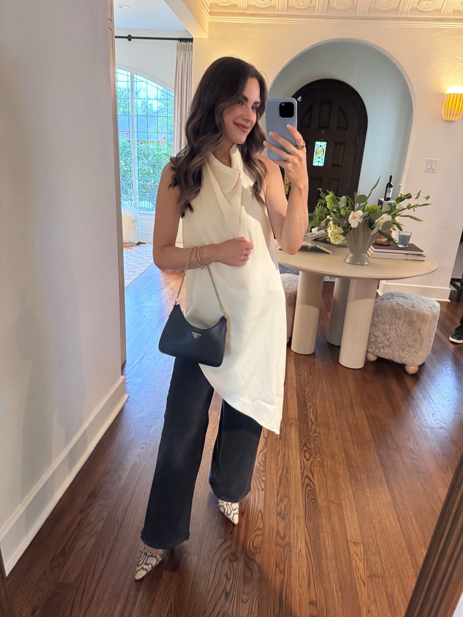 Outfit for a dinner party. Size XS in top (runs relaxed) & 25 in jeans (TTS) & heels also fit true to size. 



#LTKootd