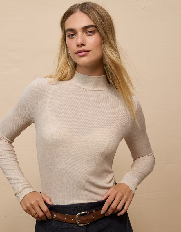 AE Soft & Sexy Long-Sleeve Mock Neck T-Shirt | American Eagle Outfitters (US & CA)