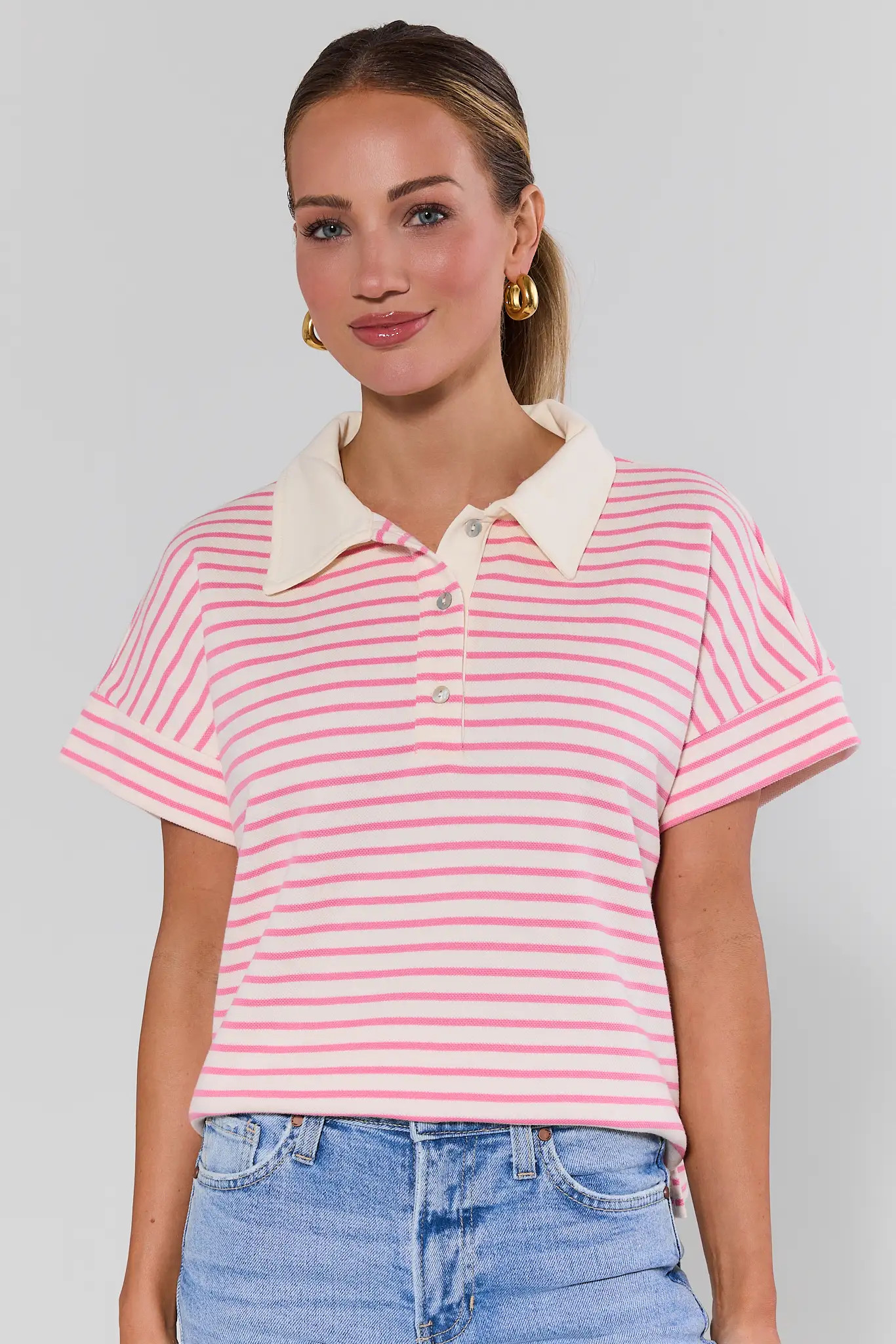 Maeve Pink Striped Collared Top | Avara