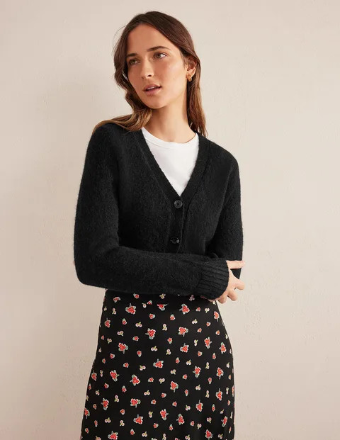 Cropped V-Neck Cardigan - Black | Boden US | Boden (US)