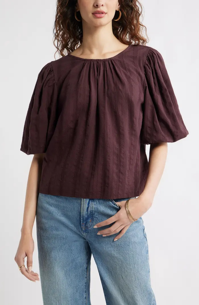 Bubble Sleeve Cotton Dobby Top | Nordstrom